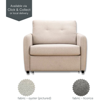 Eric Single Sofa Bed in oyster fabric, shown in armchair configuration with soft seat and tufted backrest.