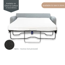 Frankie Sofa Bed with chaise fully extended, revealing pull-out mattress and reversible chaise setup.