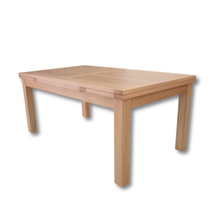 Monti messmate timber extension dining table shown closed in standard size on a plain background