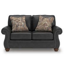 Front view of Ashley Shadsburne 2 Seater Sofa featuring rolled arms, antique brass nailhead trim and deep cushions in Earth Granite upholstery.