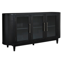 Angled view of Rowenbeck buffet showcasing curved corners and sleek silhouette