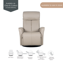 Christian power recliner in Classic Beige leather, featuring powered footrest and smooth electric recline, exclusive to Caesars Griffith.