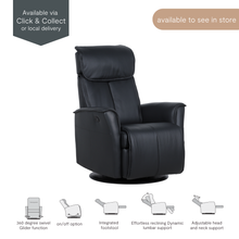 Christian Recliner in black leather, angled view