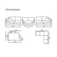 Dimensions diagram of the Anthem corner lounge showing measurements and layout