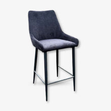 Bentley bar stool in onyx fabric with black metal legs and footrest
