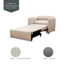 Eric Single Sofa Bed extended into bed position in oyster fabric, side angle showing metal frame and soft cushioning.