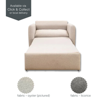 Eric Single Sofa Bed fully extended in oyster fabric, front view showing streamlined pull-out base and cushion support.