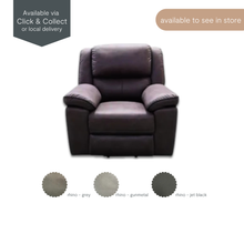 Front view of Flinders Power Lift Recliner Chair in Rhino Jet Black finish. Traditional padded design