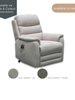 Baxter electric lift recliner chair in Ash colour StayDry Performance Fabric. Available to view in store in Ash or Thunder water-repellent finishes