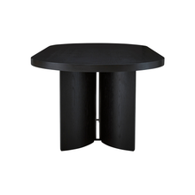 Side profile of Rowanbeck Dining Table – curved pedestal base