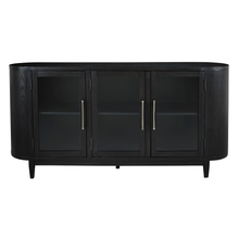 Front view of Rowenbeck buffet with three framed glass doors and modern hardware – Ashley Furniture at Caesars Griffith