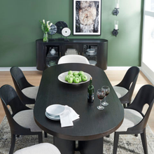 Rowenbeck buffet paired with matching dining table and chairs – black ash finish, Ashley Furniture at Caesars Griffith