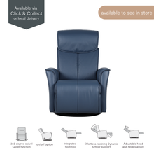 Christian Recliner in navy leather, front view
