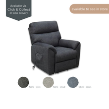 Eliza Fabric Lift Chair in Onyx Fabric — shown in seated position