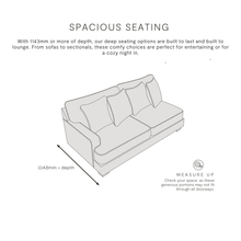 Rawcliffe deep seating sectional depth diagram – 1143mm deep generous seating comfort and spacious design