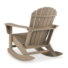 Back view of beige Sundown Treasure outdoor rocking chair – classic Adirondack styling built to last.