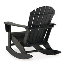 Back view of black Sundown Treasure outdoor rocking chair – contemporary Adirondack silhouette.