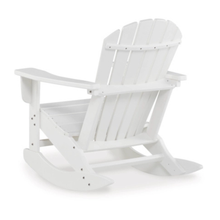 Back angle of white Sundown Treasure outdoor rocking chair – modern, low-maintenance outdoor furniture.